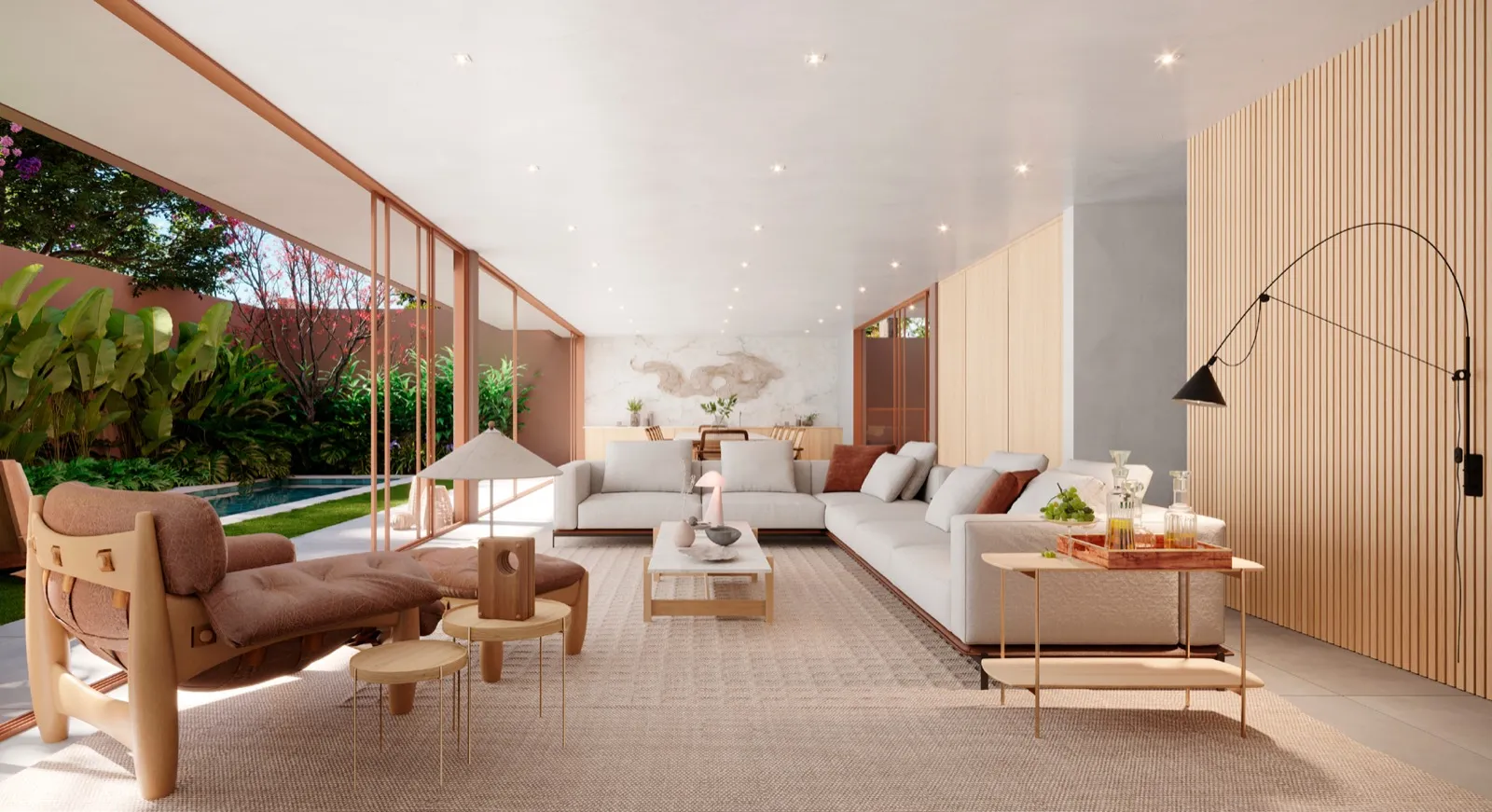 Living room integrado do Casa Flora Badra — residencial de alto padrão Arbor Incorp