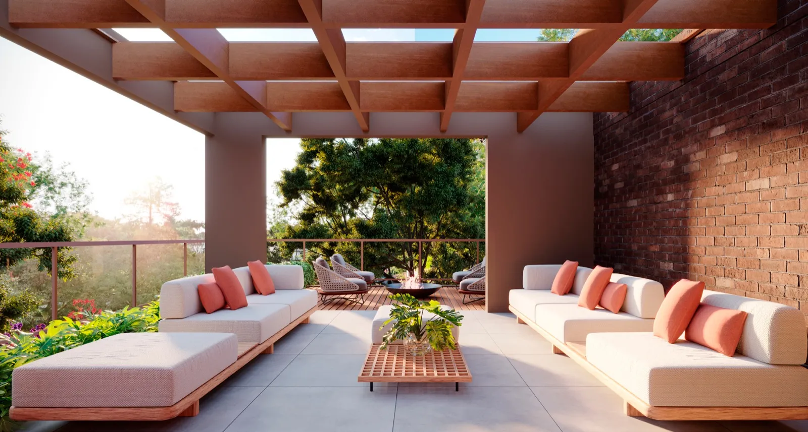 Rooftop lounge exclusivo do Casa Flora Badra — área de lazer privativa